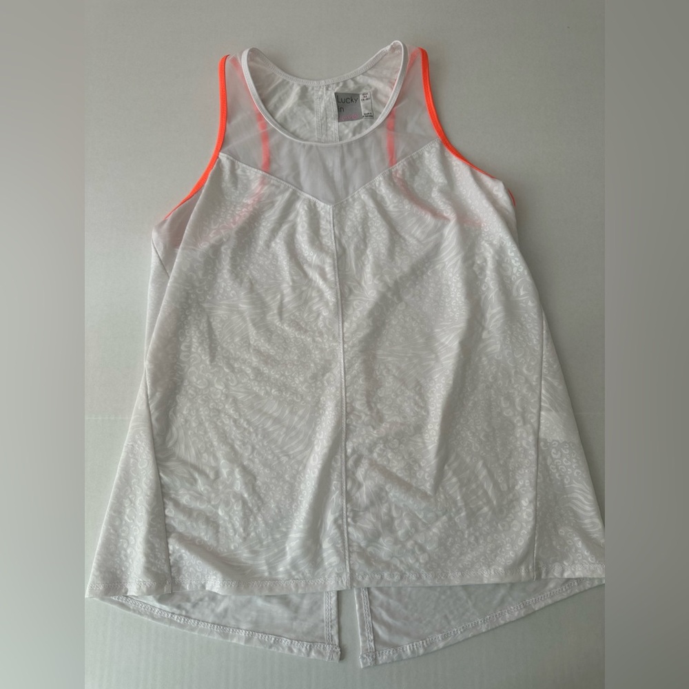 Lucky in Love White and Neon Orange Leopard Mesh Tank